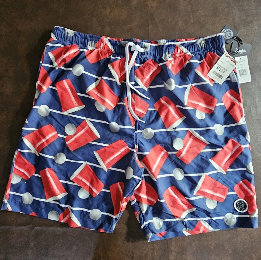 Men's Red Solo Cup - Blue & Red Swim Shorts, NWT